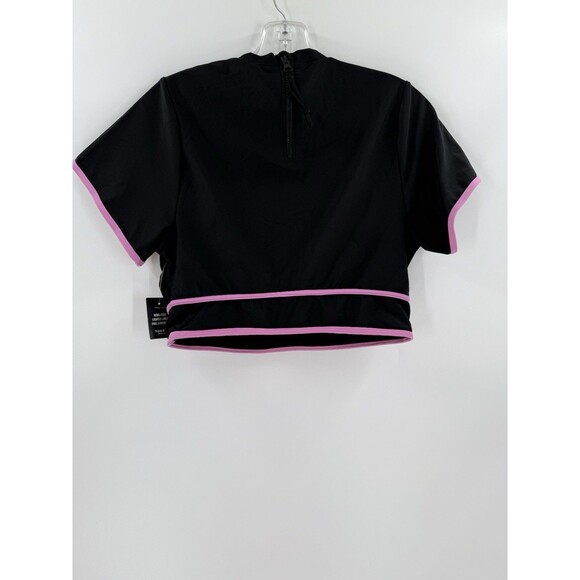 NEW TAGS Torrid Active Size 0 Black Snake Rose Wireless Cropped Piping Rashguard - Picture 6 of 12